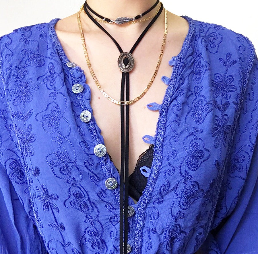 BOHO HIPPIE FLORAL EMBROIDERY MID SLEEVES OVERSIZED DRESS SHIRT TOP