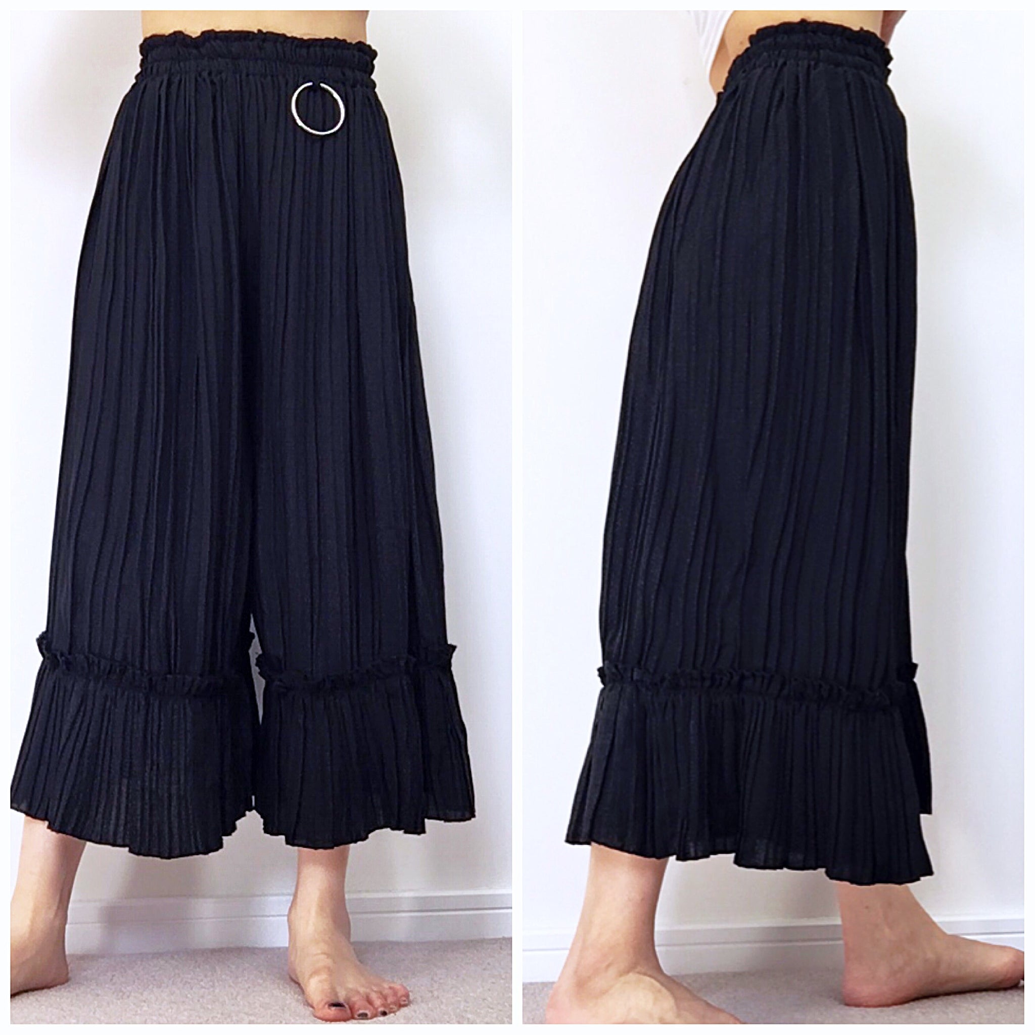 BLACK PLEATED CULOTTES PANTS TROUSERS
