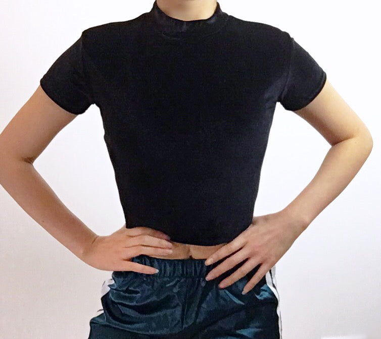 HIGH NECK VELVET CROP TOP