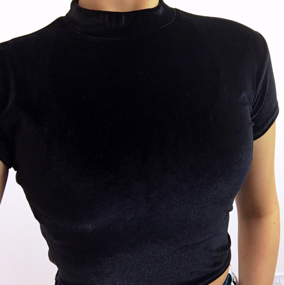 HIGH NECK VELVET CROP TOP