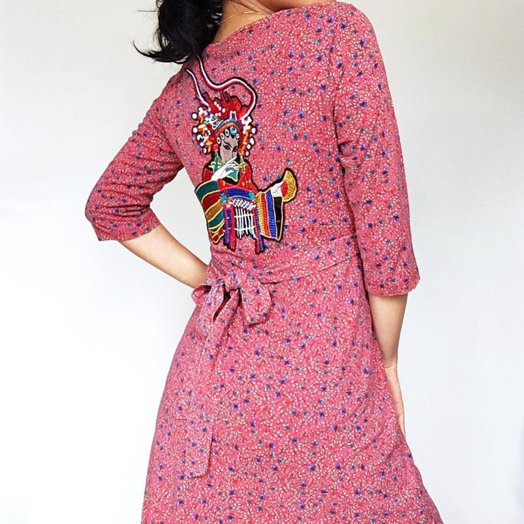 ORIENTAL GIRL FLOARL V NECK  DRESS