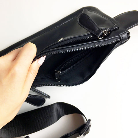 BLACK FAUX LEATHER DRAGON BELT BAG
