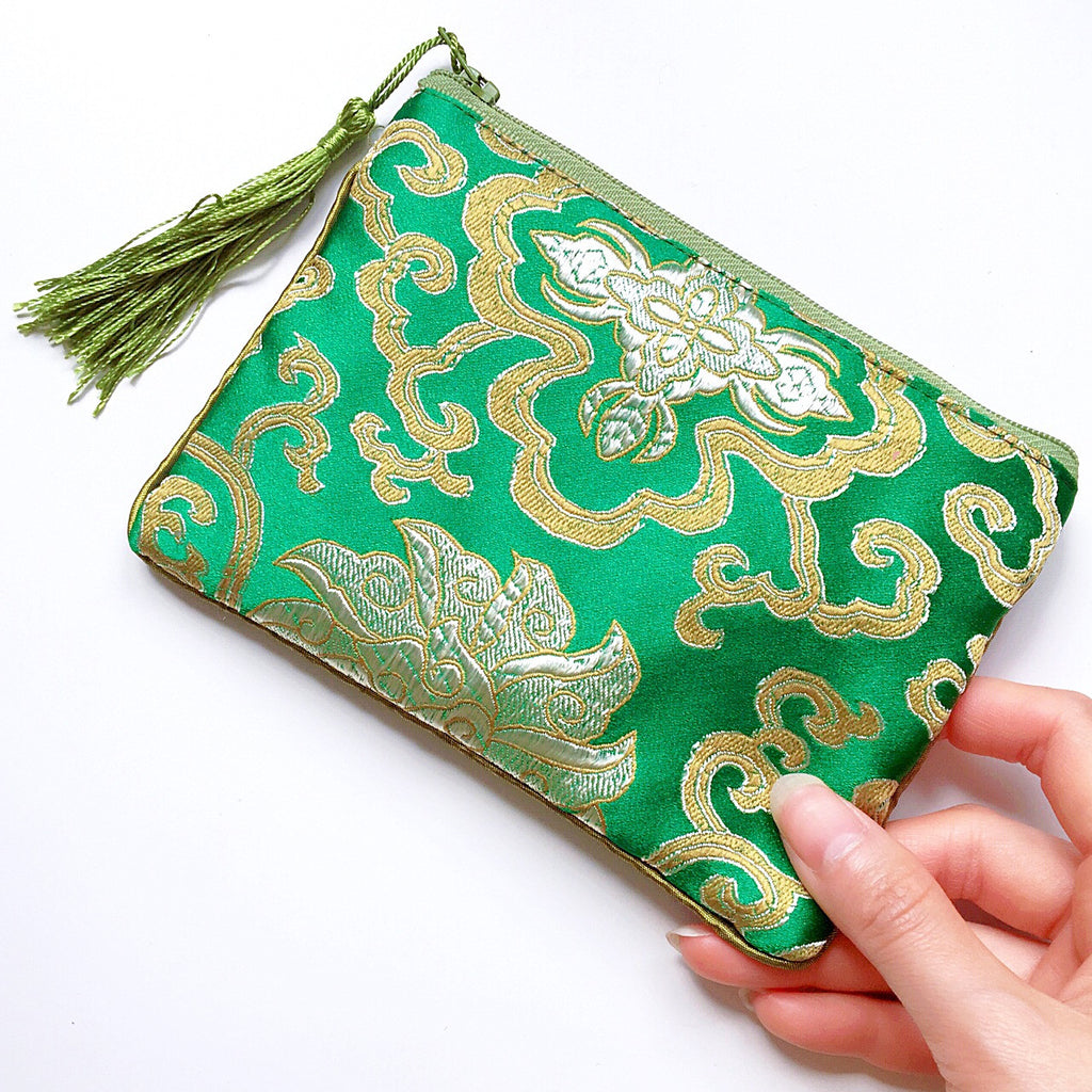 TRIBAL FLORAL EMBROIDERED SILKY PURSE BAG