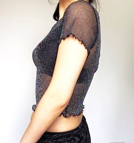 GLITTER SHORT SLEEVES MESH TOP