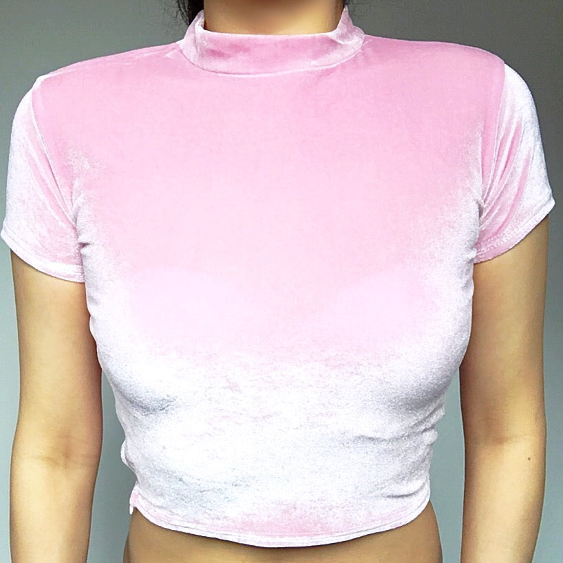 HIGH NECK VELVET CROP TOP