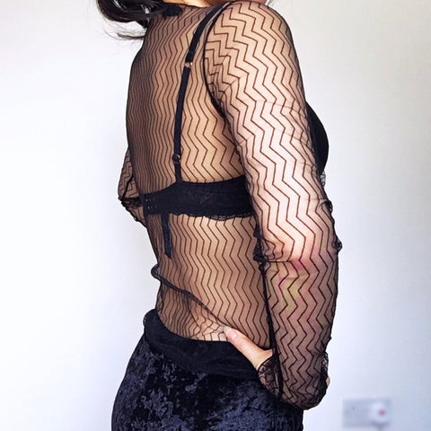 ZIGZAG MESH LONG SLEEVES TOP