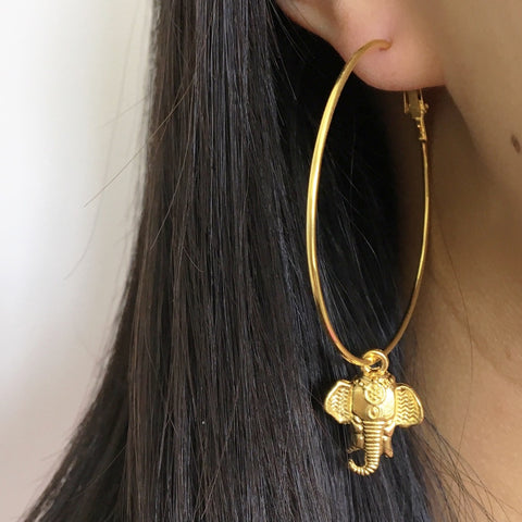 GOLD ELEPHANT LARGE HOOP EARRINGS
