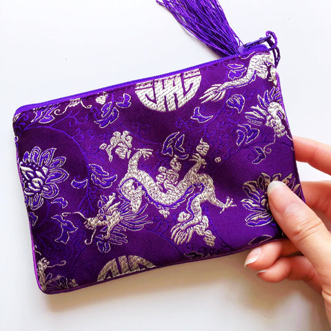 DRAGON EMBROIDERED SILKY PURSE BAG