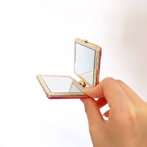 RECTANGULAR FLORAL EMBROIDERED SILKY PORTABLE MIRROR