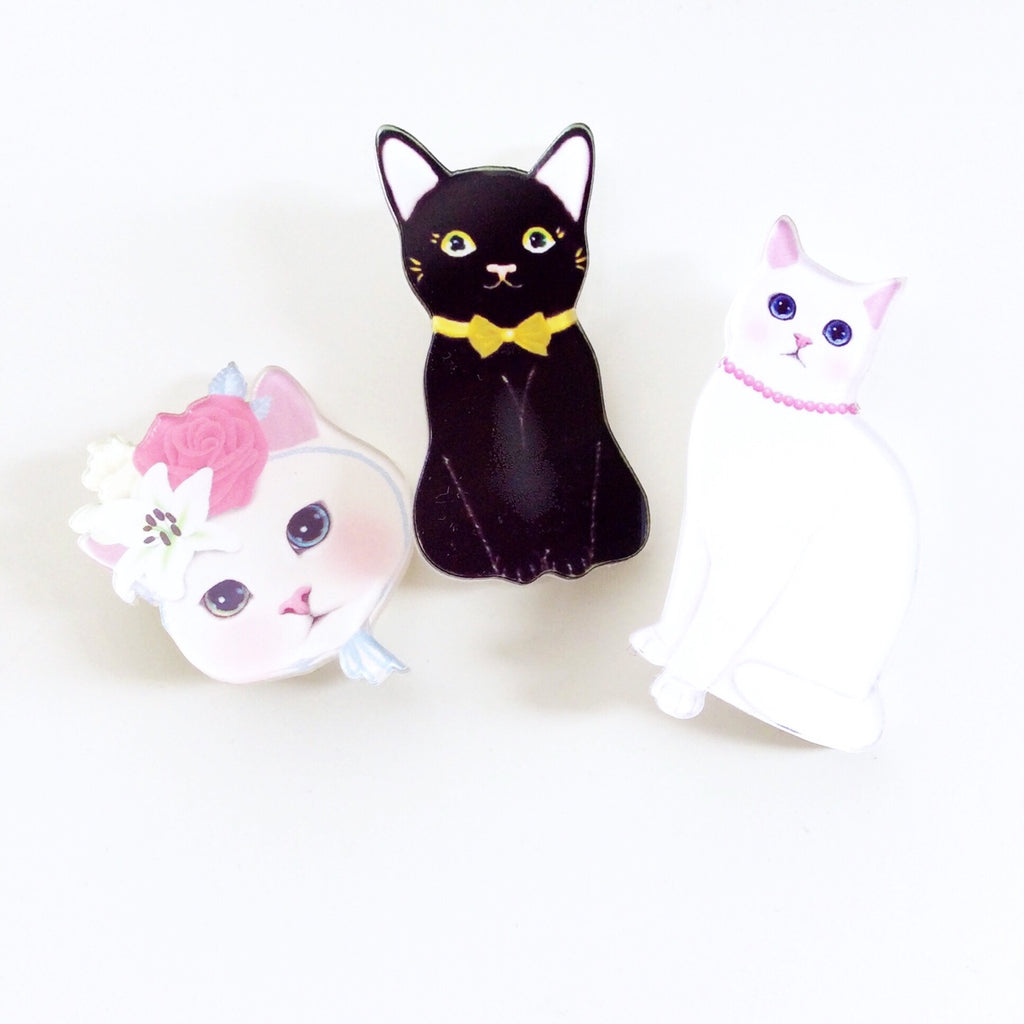 3 CAT CATS COLLAR PIN PINS BAG PINS BROOCH SET