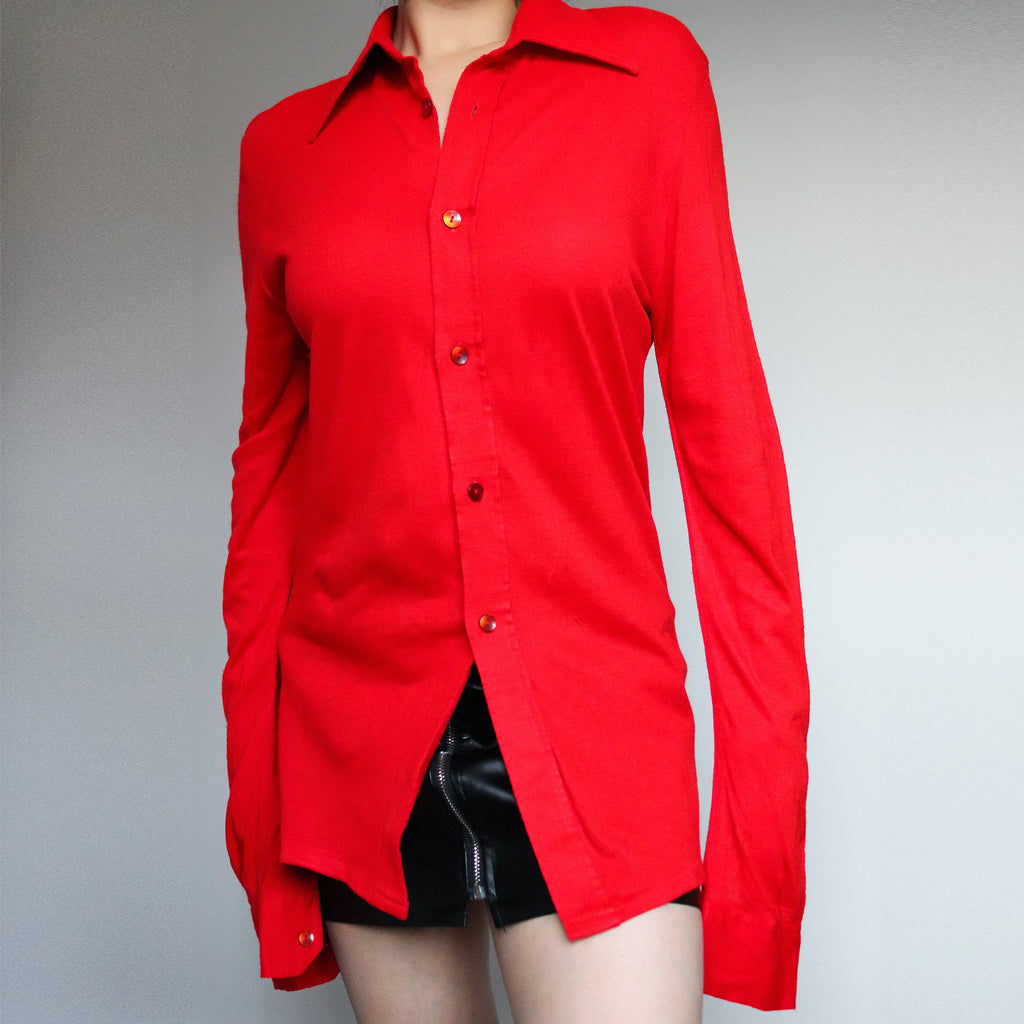 90S VINTAGE RED LONG SLIM FIT SHIRT TOP