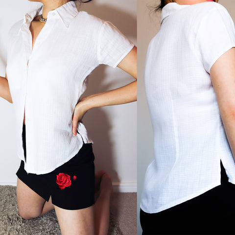 90S VINTAGE WHITE COTTON BLEND SHORT SLEEVES SHIRT TOP