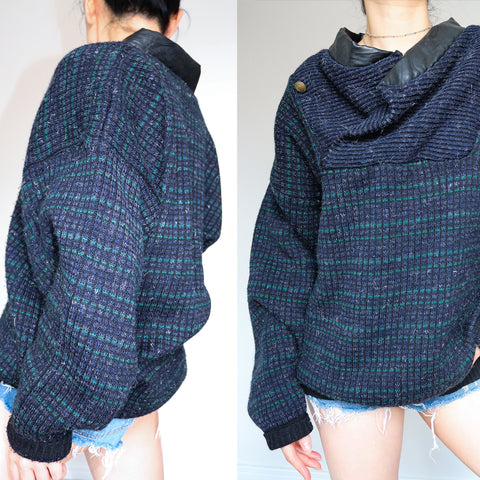 VINTAGE UNISEX MEN WOMEN NAVY BLUE BLACK WOOL BLENDED KNIT JUMPER TOP