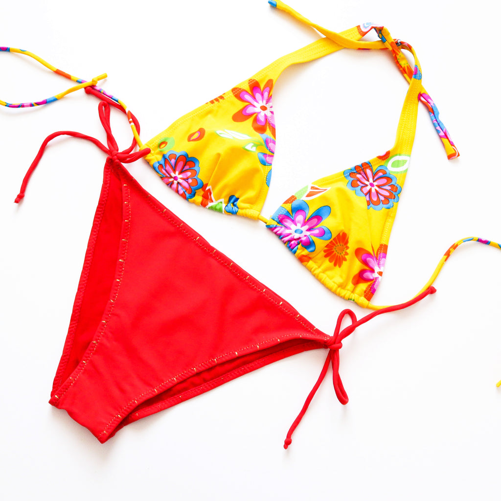 90s FLORAL HALTER NECK BIKINI SET