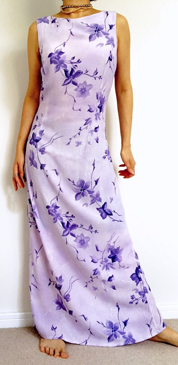 90s Y2K 2000s VINTAGE CREPE FLORAL VEST LONG MAXI DRESS WITH BACK SLIT
