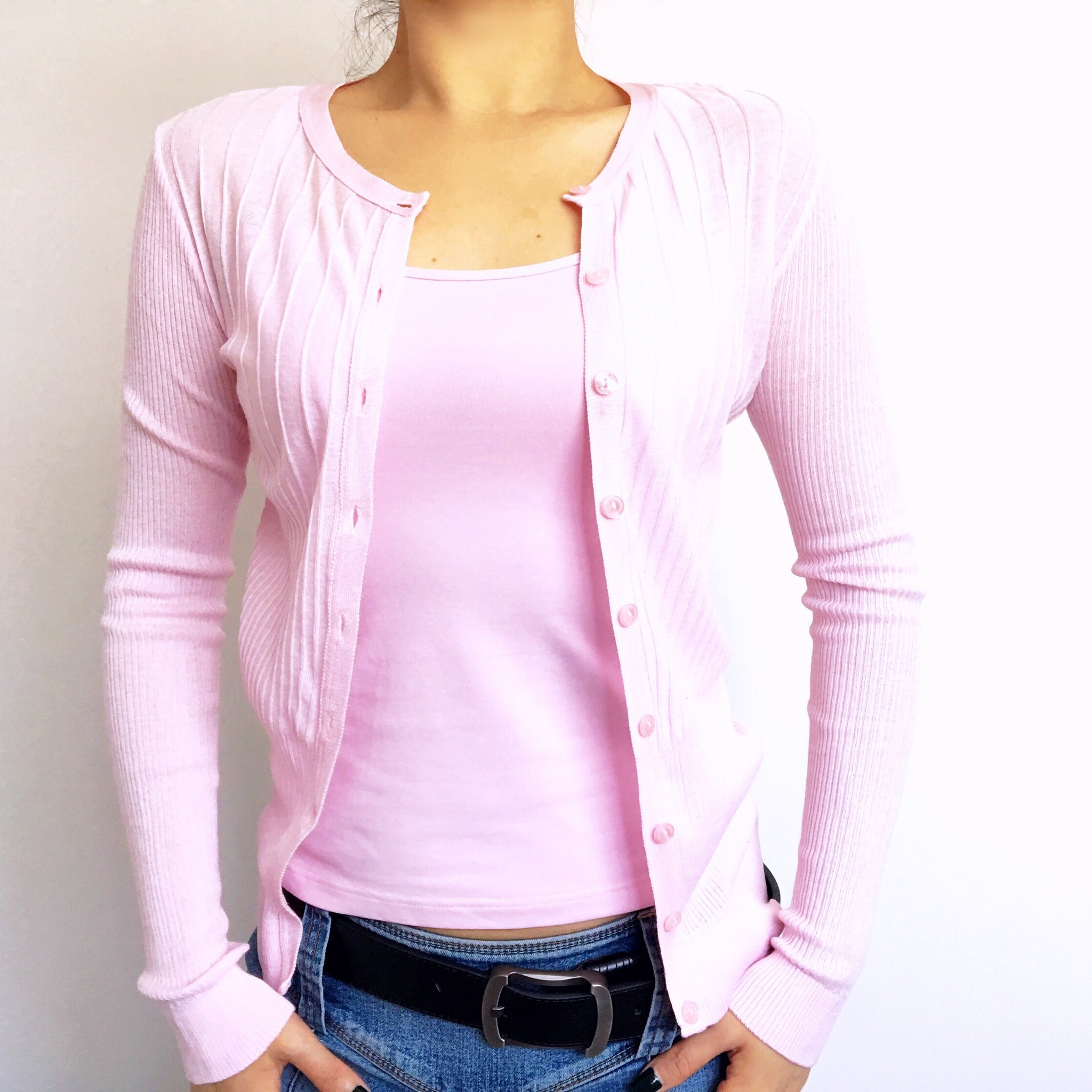 ANNE FONTAINE VINTAGE PINK KNIT CARDIGAN WITH VEST TOP SET