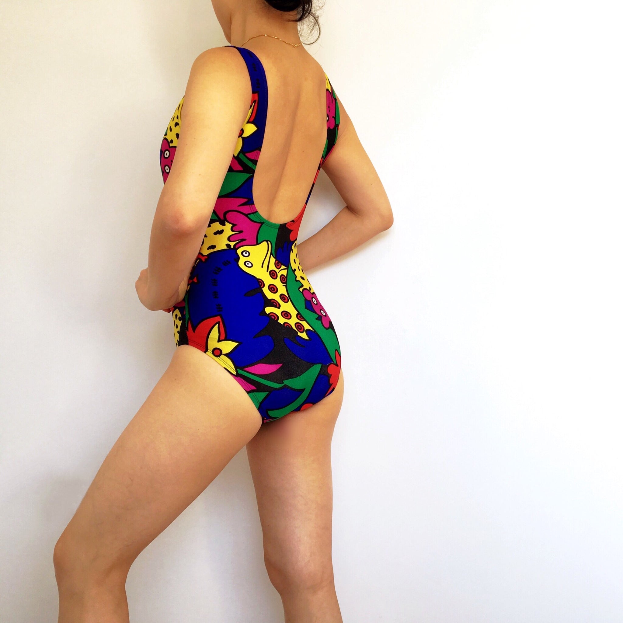 VINTAGE 80S COLOURFUL SWIMSUIT BODYSUIT