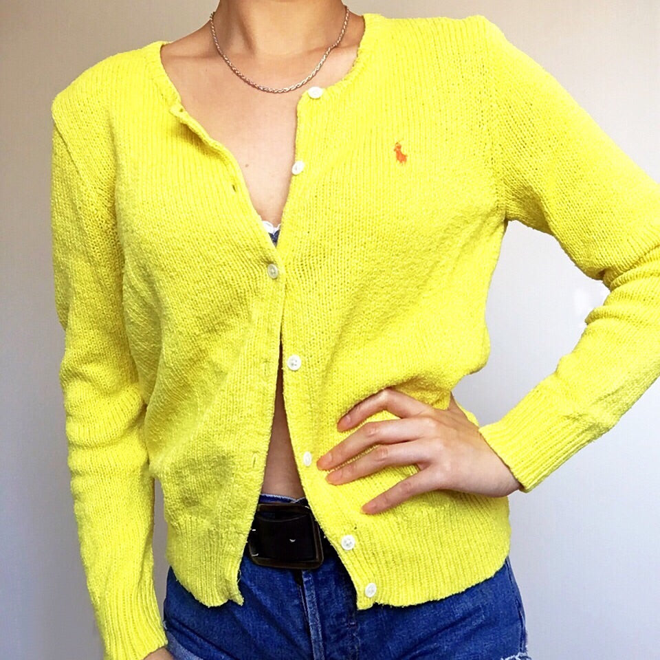 VINTAGE POLO RALPH LAUREN YELLOW KNIT COTTON CARDIGAN JACKET TOP