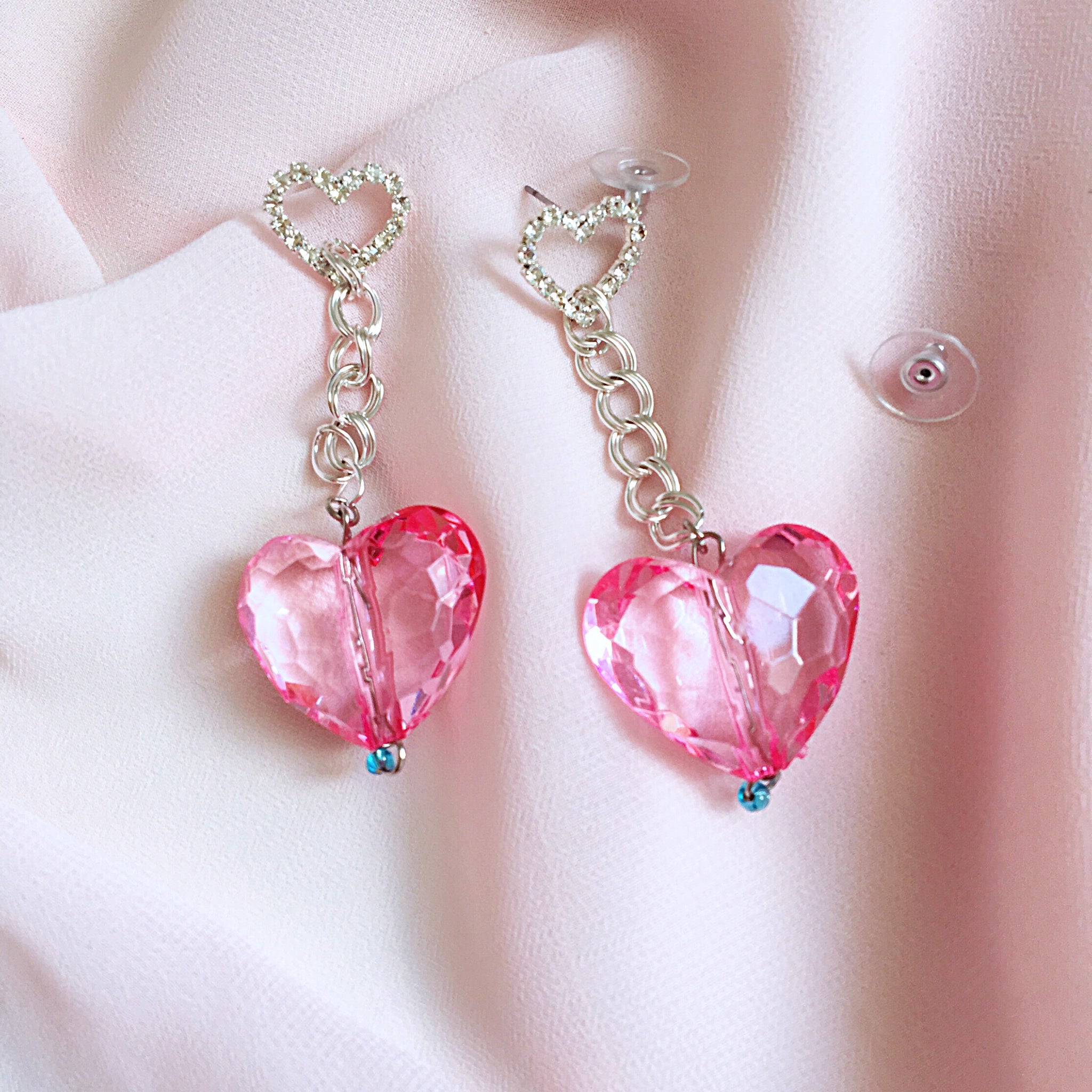 DIAMANTE HEART LARGE BABY HEART EARRINGS