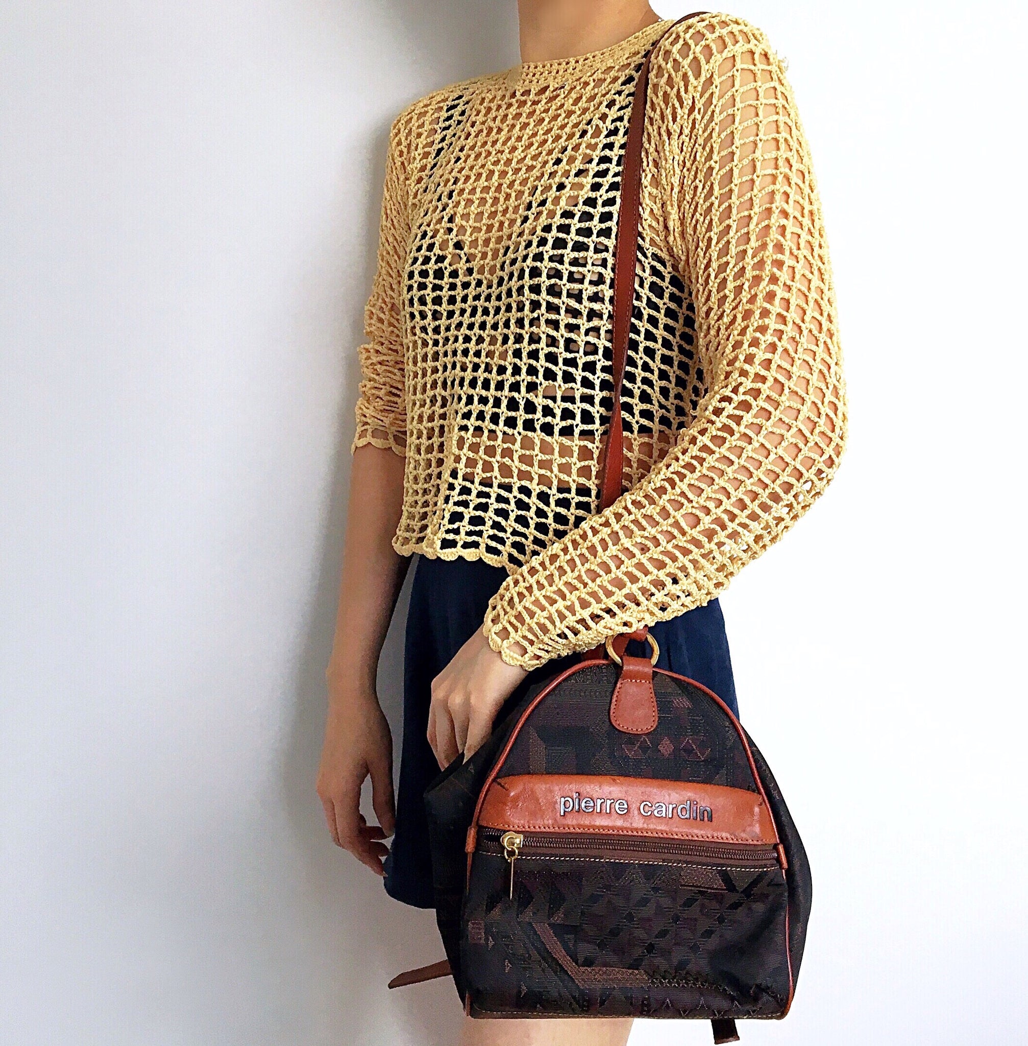 90S VINTAGE PIERRE CARDIN LEATHER CANVAS BACKPACK BAG