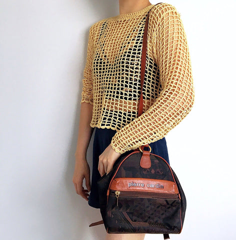 90S VINTAGE PIERRE CARDIN LEATHER CANVAS BACKPACK BAG