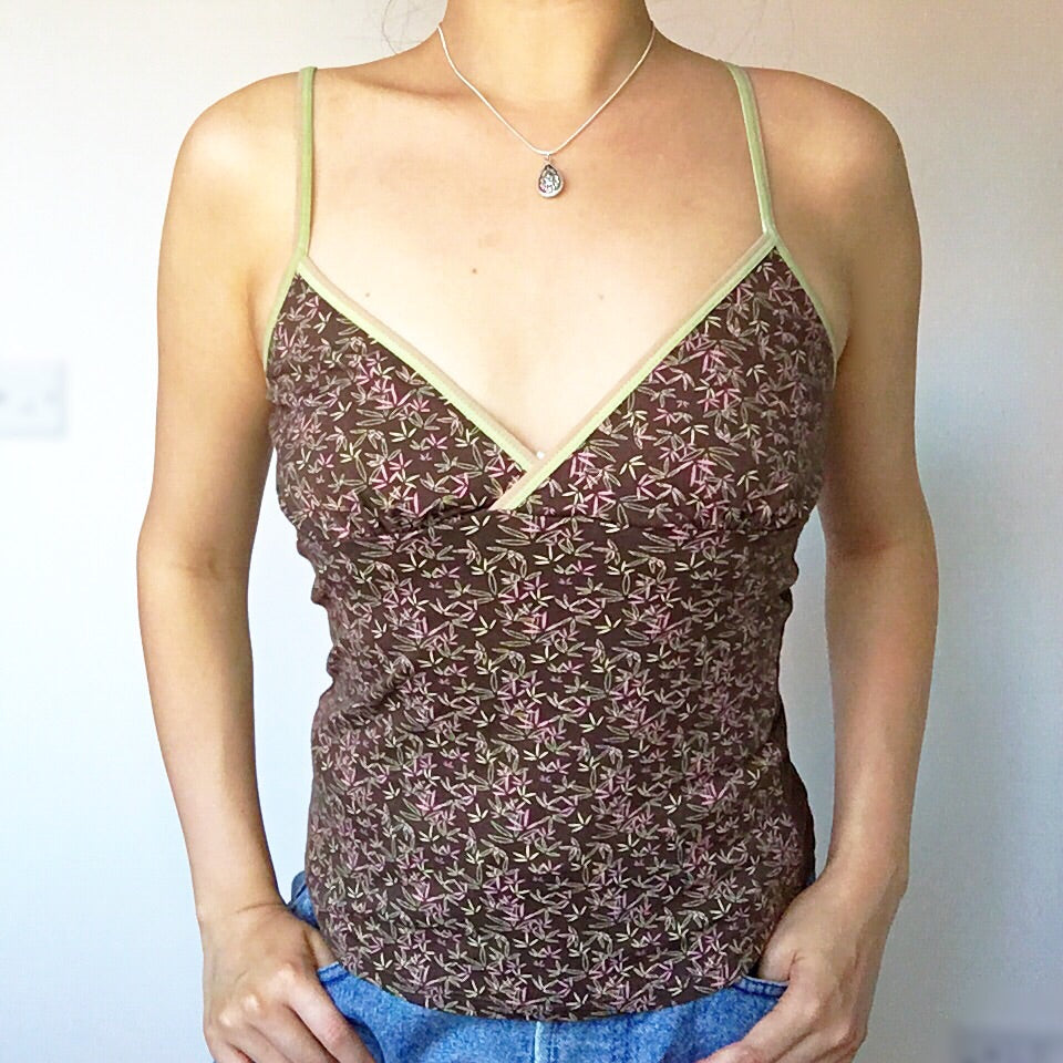 BROWN LEAF PATTERN CAMI VEST TOP