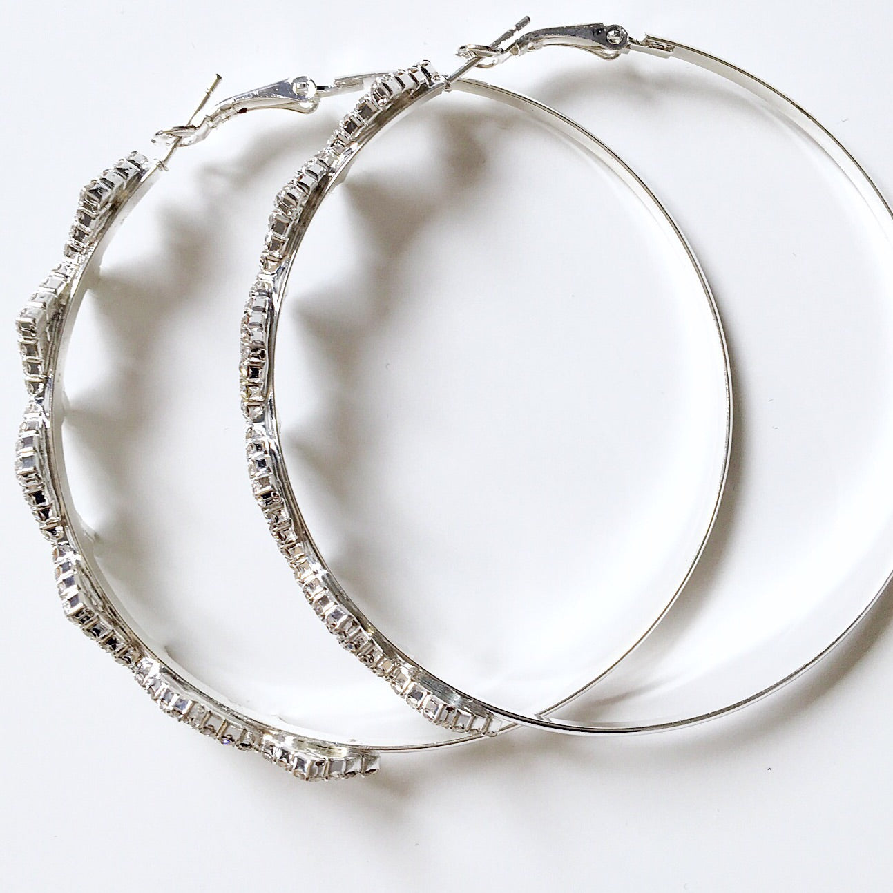 ZIG ZAG BLACK WHITE DIAMANTÉ HOOP EARRINGS