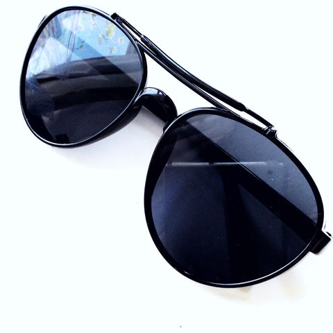 GRUNGE BLACK FRAME AVIATOR SUNGLASSES