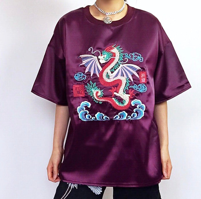 UNISEX DRAGON EMBROIDERED TEE TOP