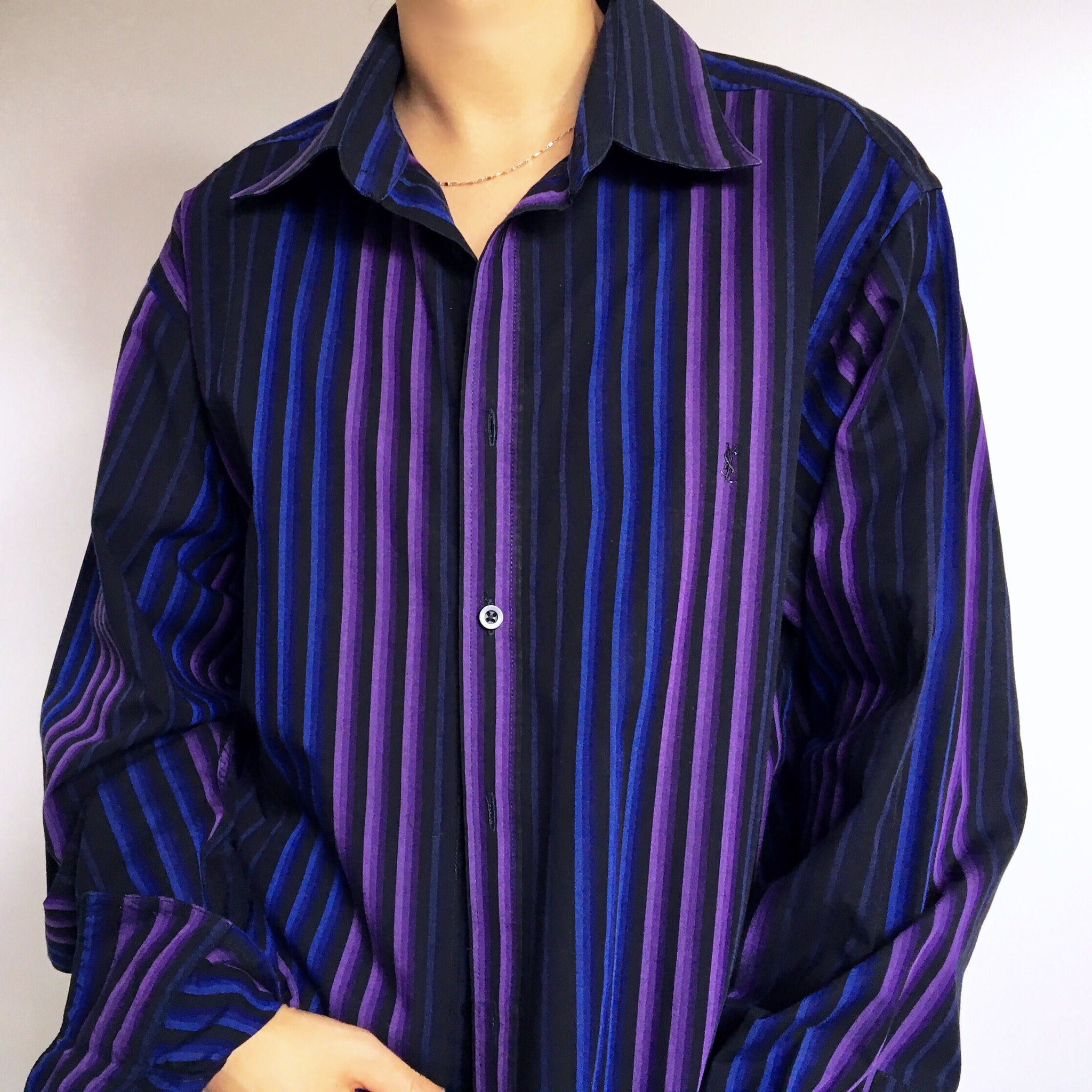 MEN UNISEX YSL SAINT LAURENT LONG SLEEVES COTTON SHIRT TOP