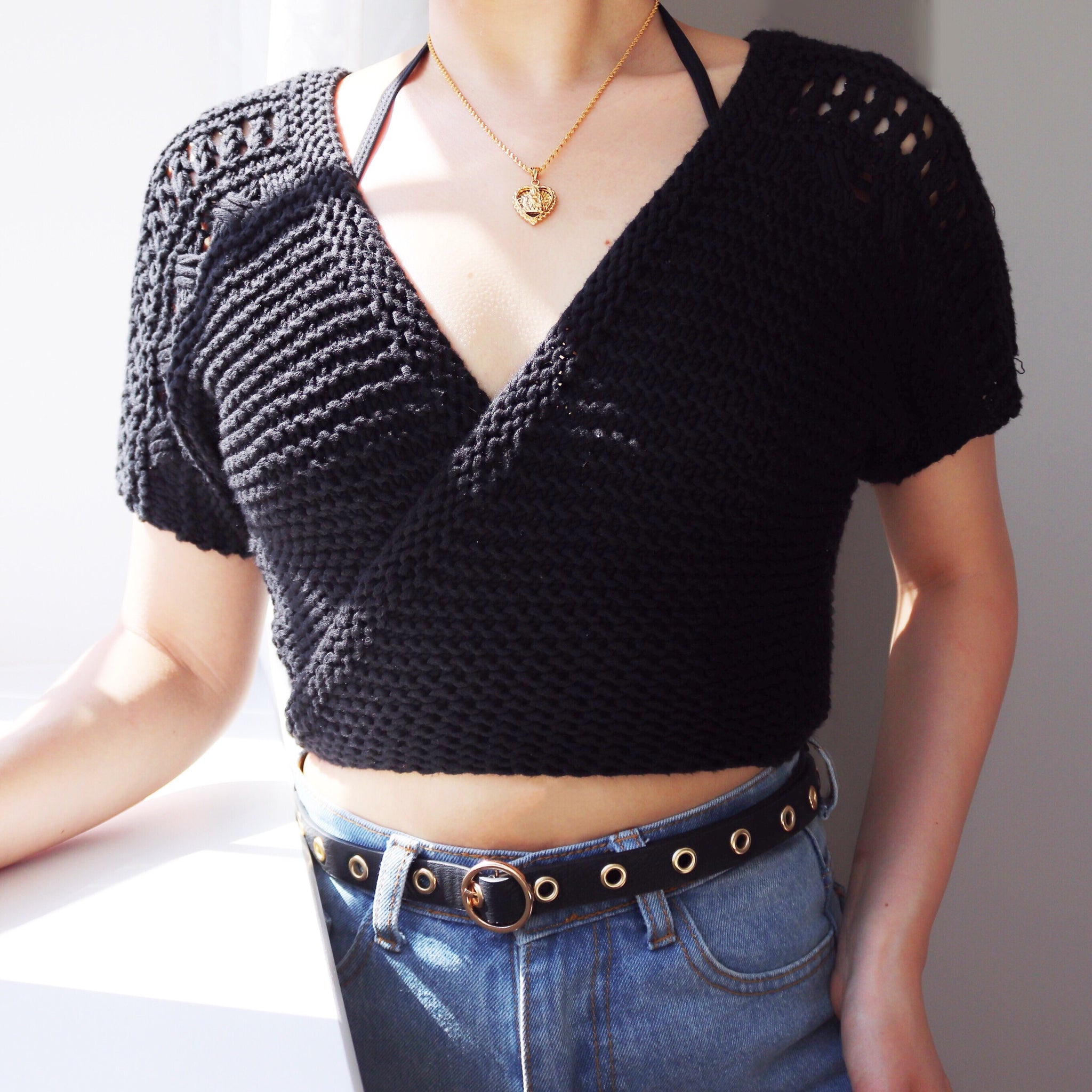 GOLD EYELET BLACK FAUX LEATHER BELT