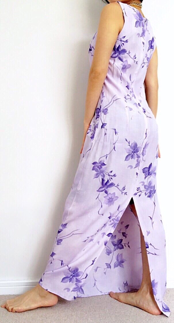 90s Y2K 2000s VINTAGE CREPE FLORAL VEST LONG MAXI DRESS WITH BACK SLIT