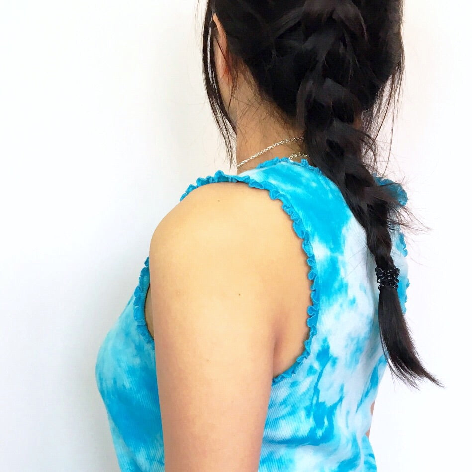90S 00 Y2K BLUE SKY TIE DYE LETTUCE EDGE VEST TOP