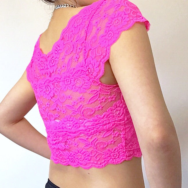 NEON LACE V NECK CROP TOP