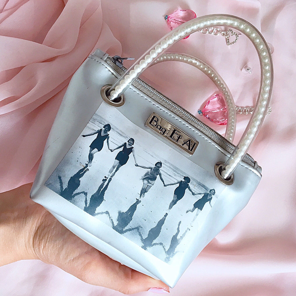 90S VINTAGE SMALL PEARL HANDLE BABY BLUE MINI BAG