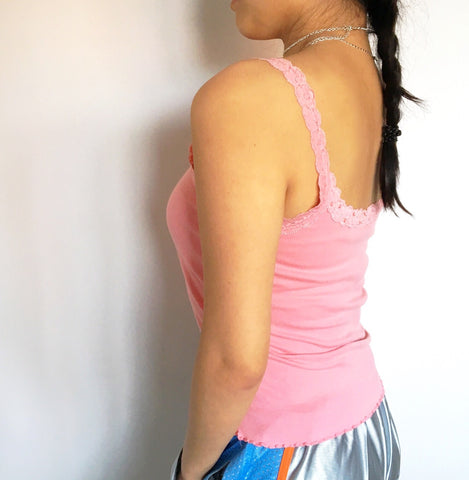 90S 00 Y2K PINK LACE TRIM STRAP CAMI VEST TOP