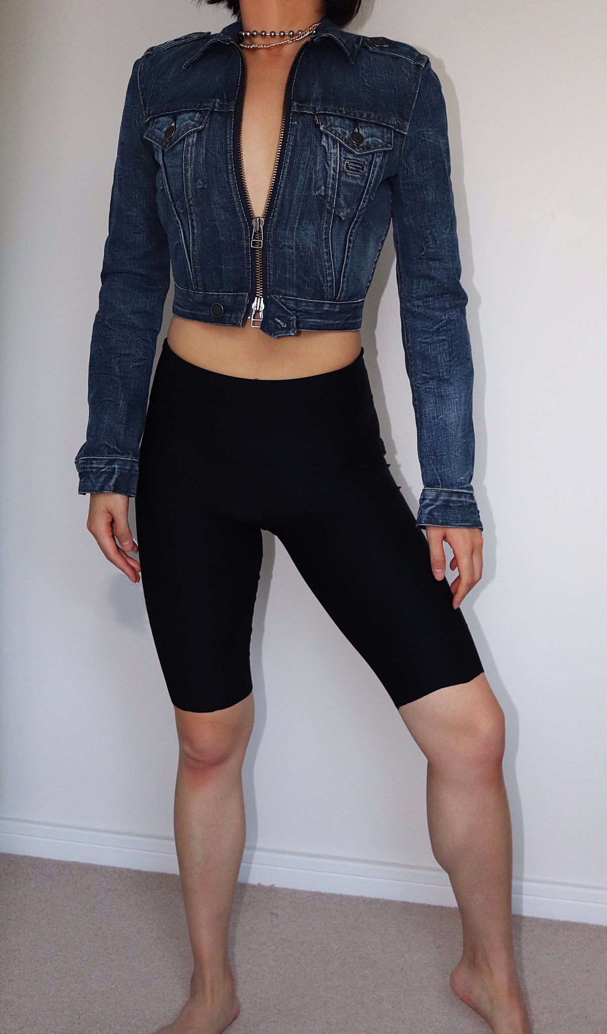 90S VINTAGE LEVIS DENIM CROP ZIPPER JACKET TOP