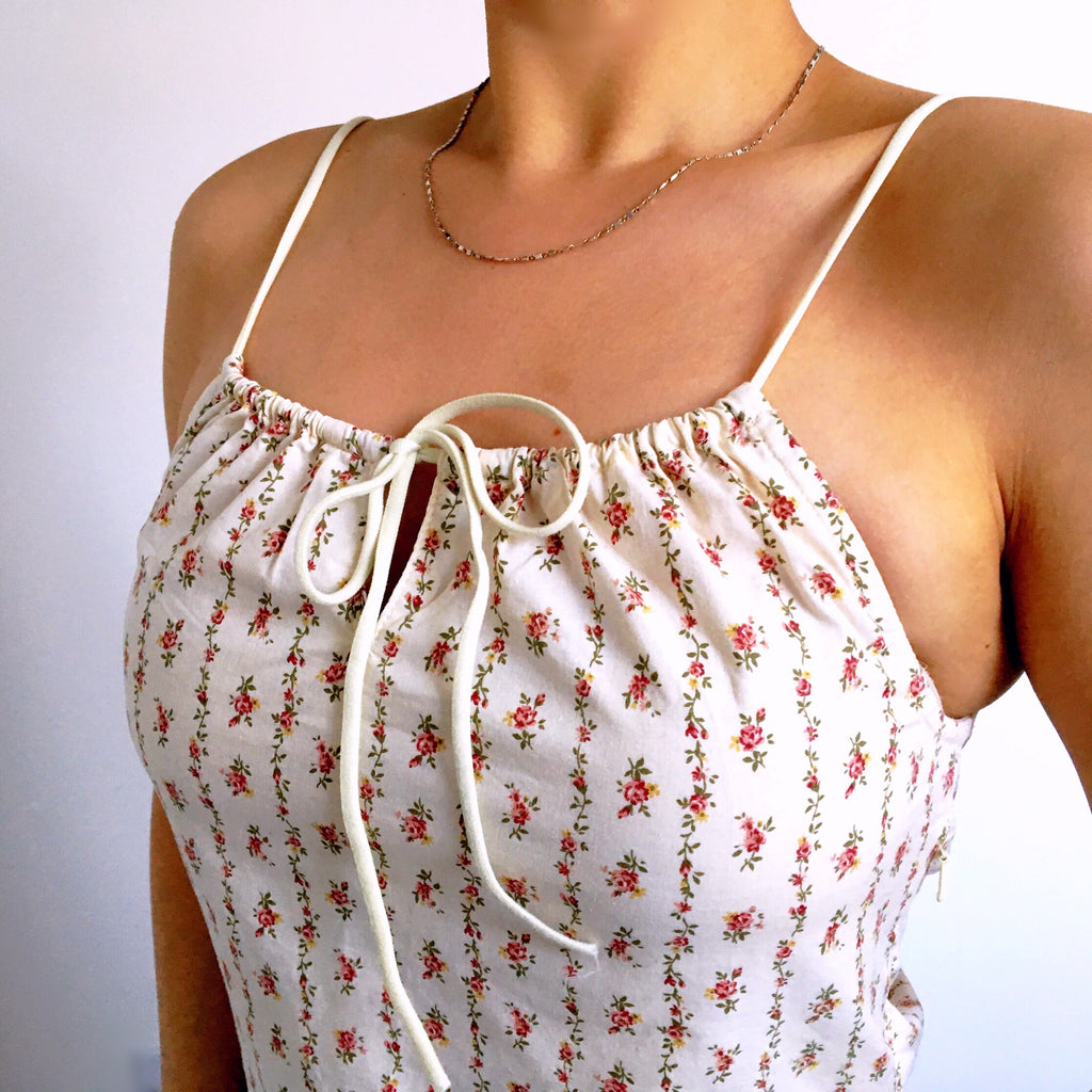 90S VINTAGE FLORAL STRAP CAMI COTTON VEST TOP