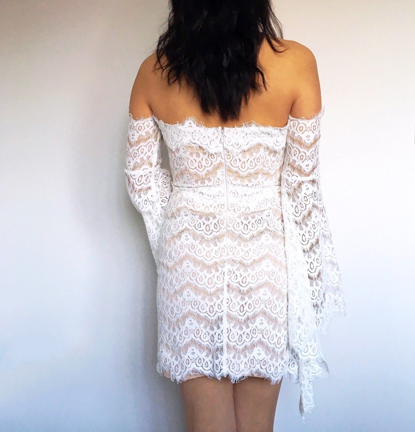 OFF SHOULDER ROMANTIC LACE BELL SLEEVES DRESS