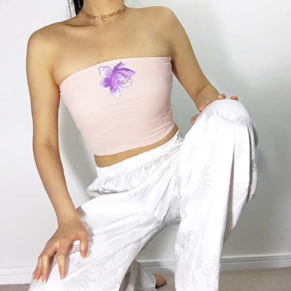 FLORAL PINK RIB STRETCHY TUBE TOP