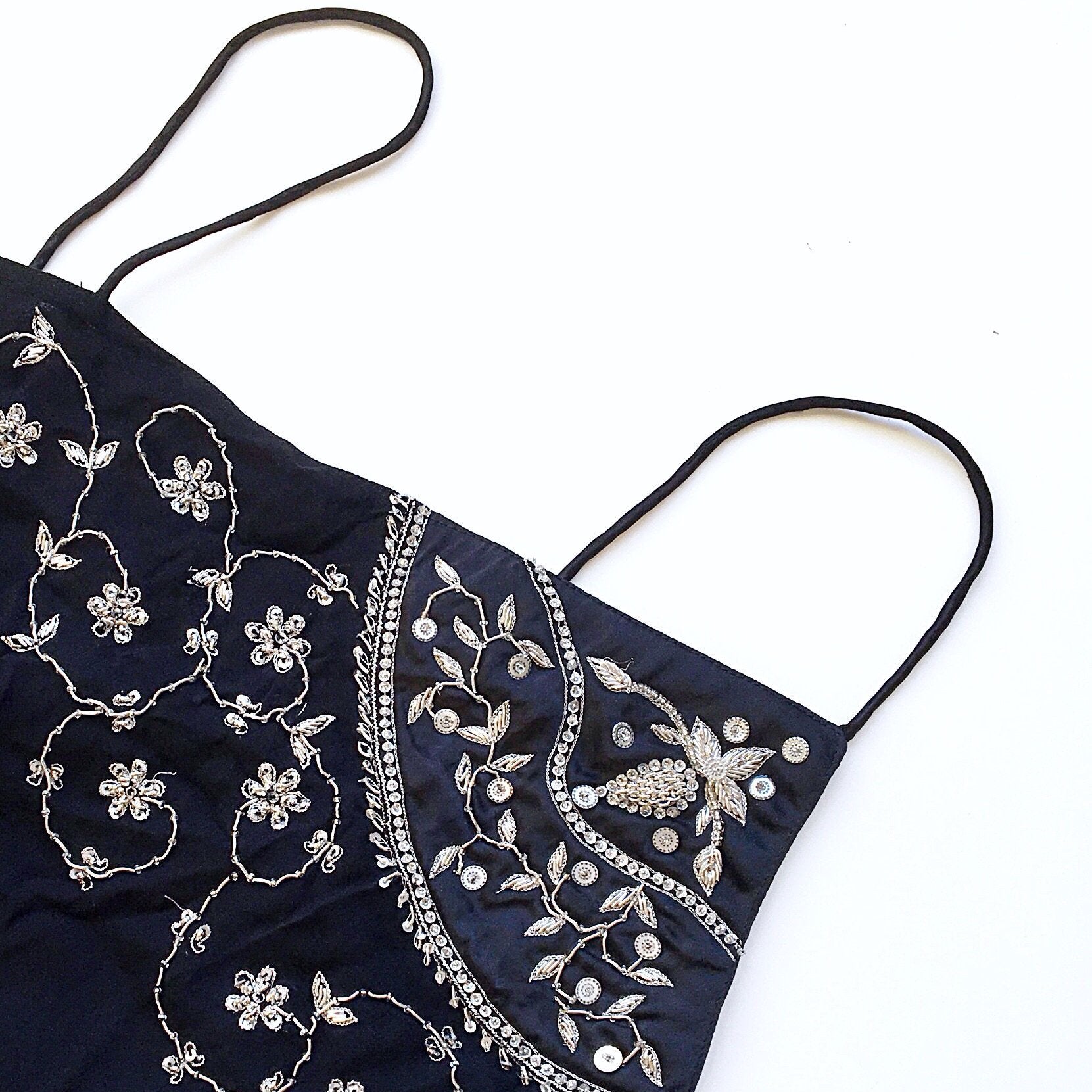 FLORAL BEADED ASYMMETRICAL NECKLINE CAMI VEST  TOP
