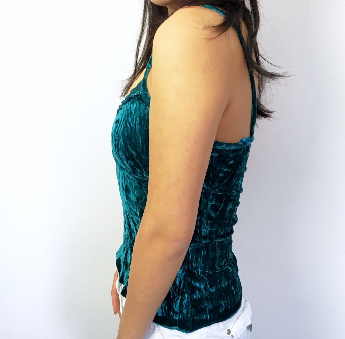 90S 00 Y2K VELVET SEQUINS LACE TRIM STRAP CAMI VEST TOP