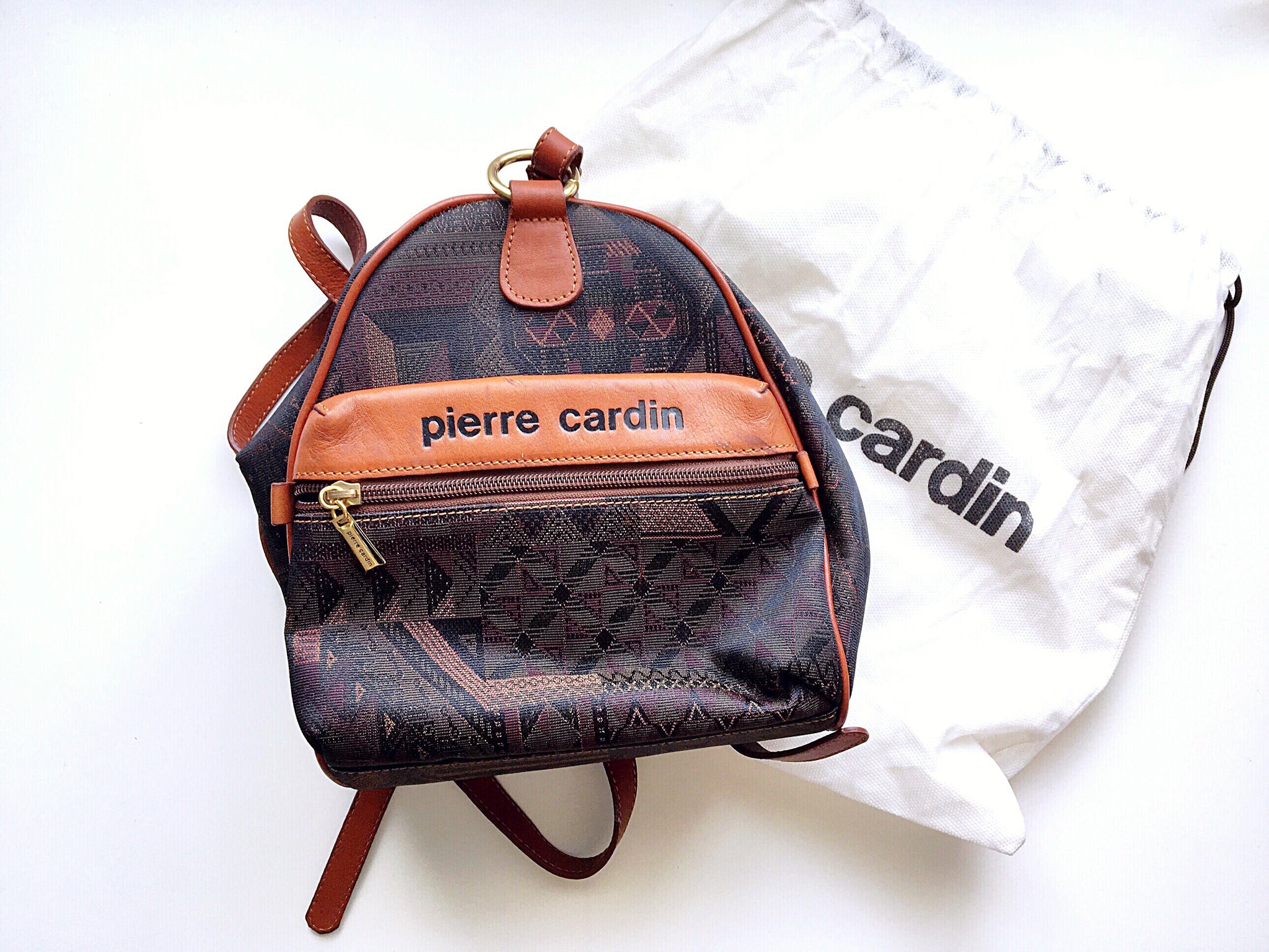 90S VINTAGE PIERRE CARDIN LEATHER CANVAS BACKPACK BAG