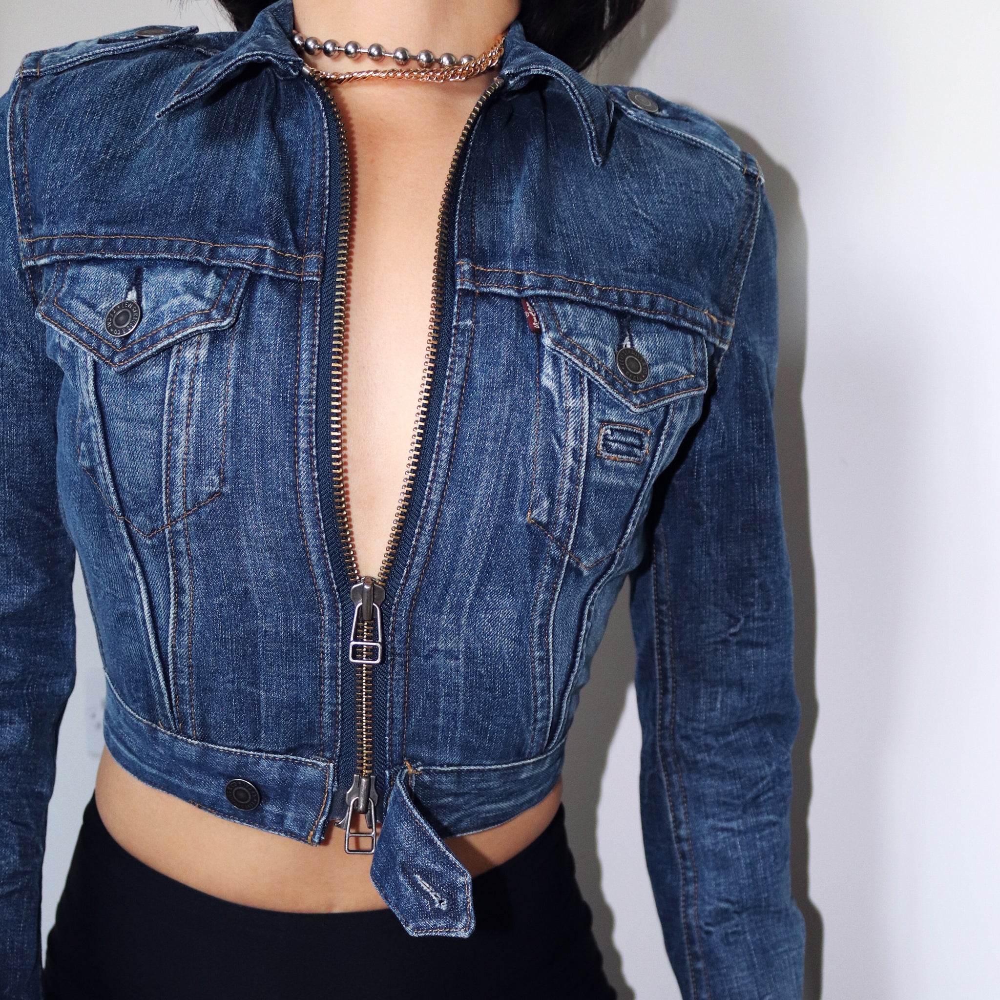 90S VINTAGE LEVIS DENIM CROP ZIPPER JACKET TOP
