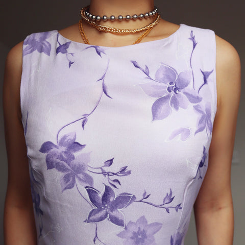 90s Y2K 2000s VINTAGE CREPE FLORAL VEST LONG MAXI DRESS WITH BACK SLIT