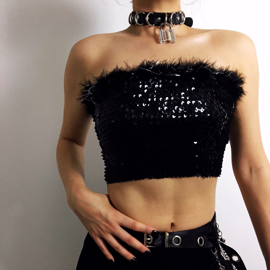 TRIVIA SEQUINS STRETCHY TUBE TOP