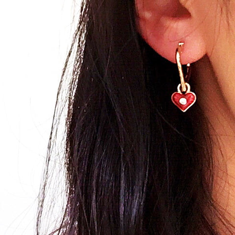 RED DIAMANTÉ HEART HOOP EARRINGS