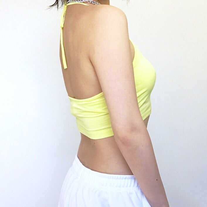 LILY FLORAL STRETCHY HALTER NECK TIES CROP TOP