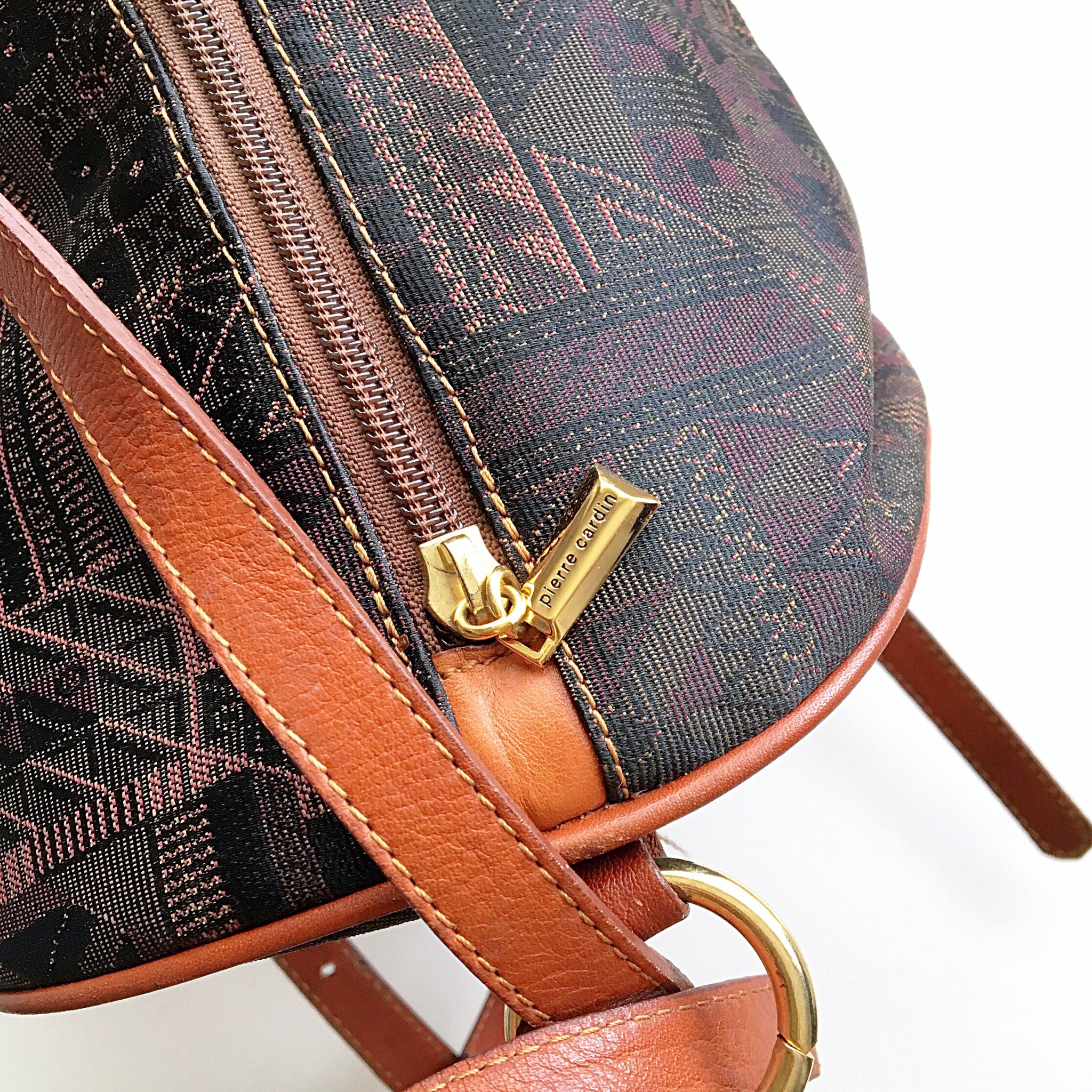 90S VINTAGE PIERRE CARDIN LEATHER CANVAS BACKPACK BAG
