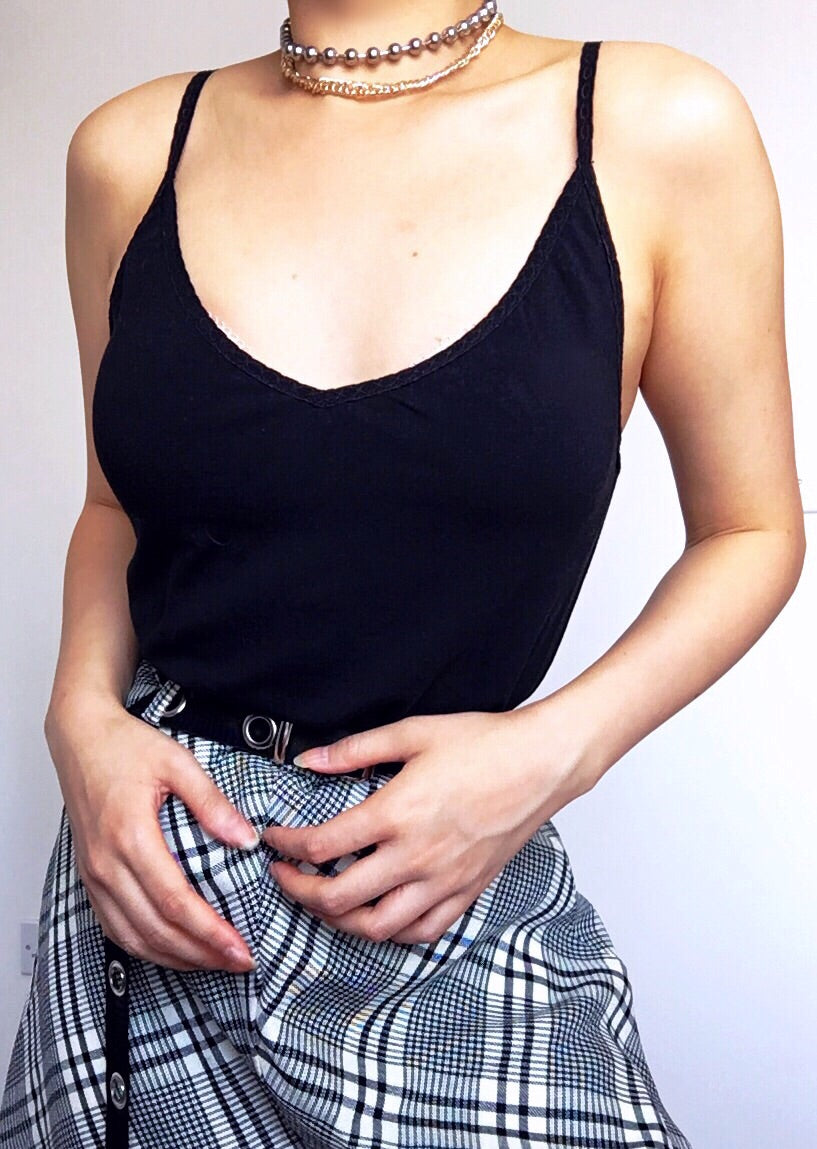 90S 00 Y2K V NECK TRIM DETAILED NECKLINE CAMI COTTON VEST TOP